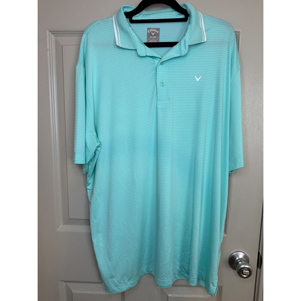 Callaway Mens Opti-Dri Golf‎ Polo Shirt Large Mint Green White Stripe BW1188
